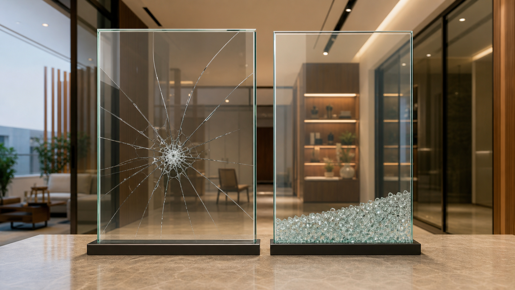 Toughened glass versus normal glass comparison for homes and interiors